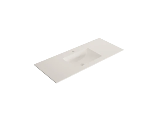 Solid 2.0 wastafelblad in solid surface met 1 waskom midden 700 x 500 x 9 mm - 1 kraangat EV.9.SS.0700.1M.1KG.SLS
