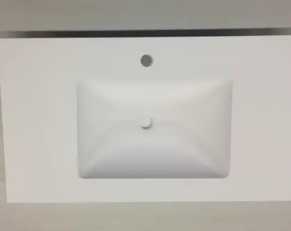 EV.SS.0700.1M.1KG.SLS.F001 Solid wastafelblad in solid surface met 1 waskom midden 700 x 500 x 20 mm - wit mat - met kraangat