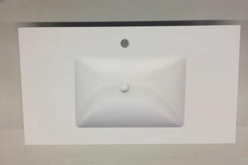 Solid wastafelblad in solid surface met 1 waskom midden 700 x 500 x 20 mm - wit mat - met kraangat EV.SS.0700.1M.1KG.SLS.F001