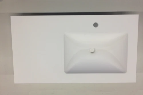 Solid wastafelblad in solid surface met 1 waskom rechts 900 x 500 x 20 mm - wit mat - met kraangat EV.SS.0900.1R.1KG.SLS.F001
