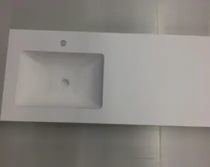 EV.SS.1400.1L.1KG.SLS.F001 Solid wastafelblad in solid surface met 1 waskom links 1400 x 500 x 20 mm - wit mat - met kraangat