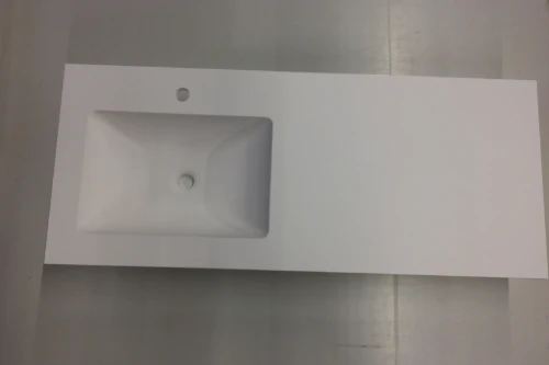 Solid wastafelblad in solid surface met 1 waskom links 1400 x 500 x 20 mm - wit mat - met kraangat EV.SS.1400.1L.1KG.SLS.F001