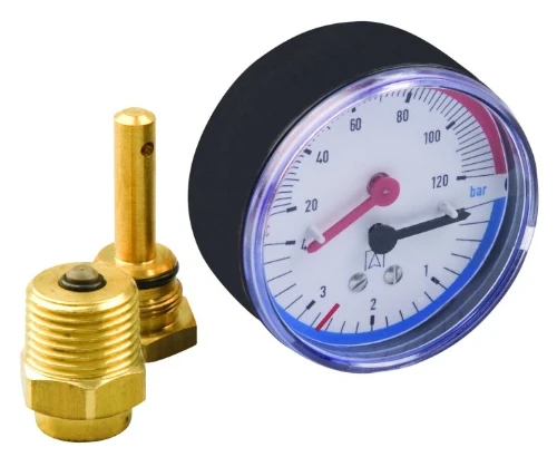 Euro-Index thermo-manometer 80 mm - 0-120°C - axiaal - 0-4 bar - insteekhuls 1/2 x 120 mm 39061