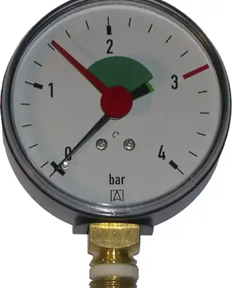 Euro Index Manometer met groene zone 0-4 bar 63 mm ONDER aansluiting 1/4 RADIAAL 39002
