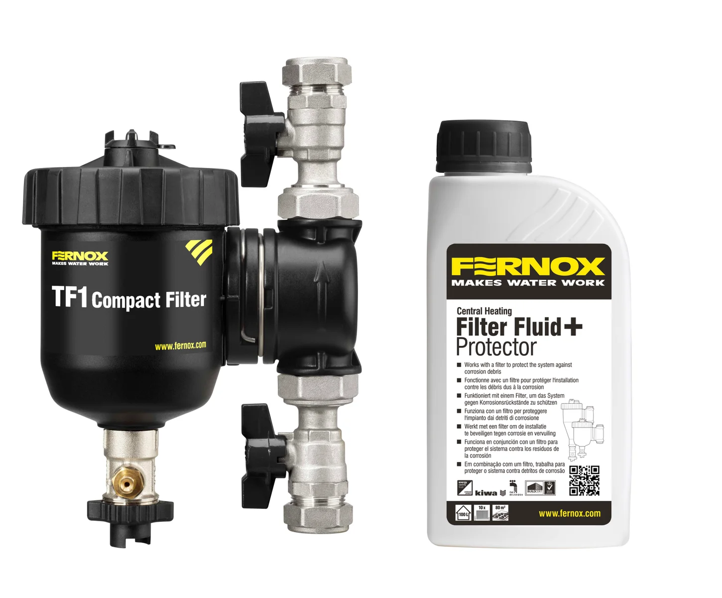 Fernox Vuilafscheider Fernox TF1 Compact 3/4" 20 knelring horizontaal/verticaal met magneet intern incl. 500ml FC1 62197