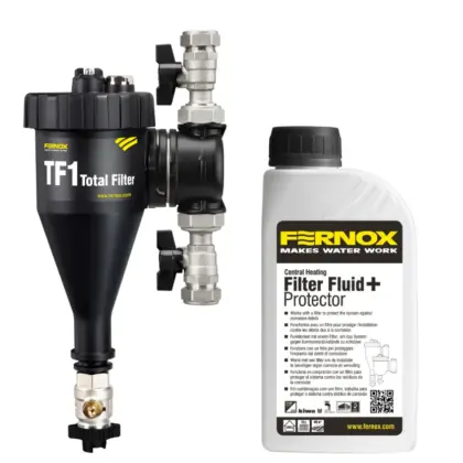 Fernox Vuilafscheider Fernox TF1 Compact 22mm 22 knelring horizontaal/verticaal met magneet intern incl. 500ml FC1 62241