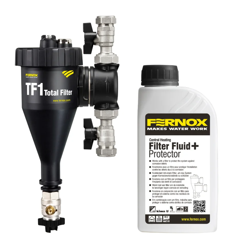 Fernox Vuilafscheider Fernox TF1 Compact 22mm 22 knelring horizontaal/verticaal met magneet intern incl. 500ml FC1 62241