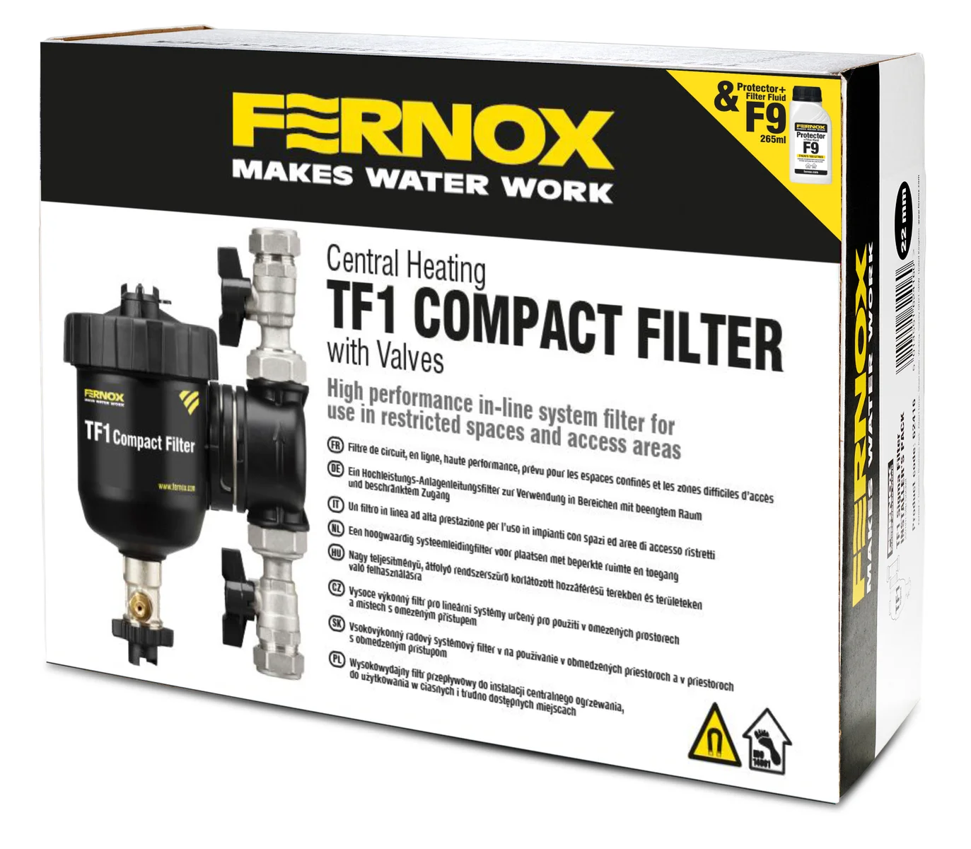 Fernox Vuilafscheider Fernox TF1 Compact 3/4" 20 knelring horizontaal/verticaal met magneet intern 62761
