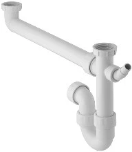 Geberit 152.839.11.1 Geberit PP dubbele buissifon 6/4 x 40 mm - wit - met wasmachineaansluiting - met knelaansluiting