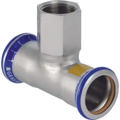 Geberit Persovergangs-T-stuk inox 22 x 1/2" x 22F gas Geberit Mapress RVS 34055