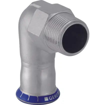 Geberit Persovergangsbocht inox 22mm x 3/4" M 90° (drink)water Geberit Mapress RVS 33835