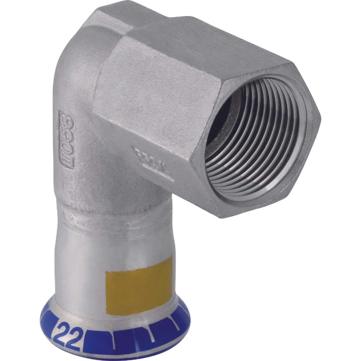 Geberit Persovergangsbocht inox 18mm x 1/2" F 90° gas Geberit Mapress RVS 34145