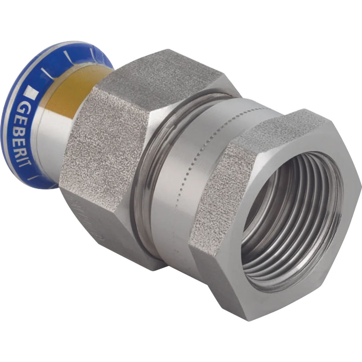 Geberit Pers-3-delige koppeling inox met stalen moer 22 x 1" F gas Geberit Mapress RVS 34405