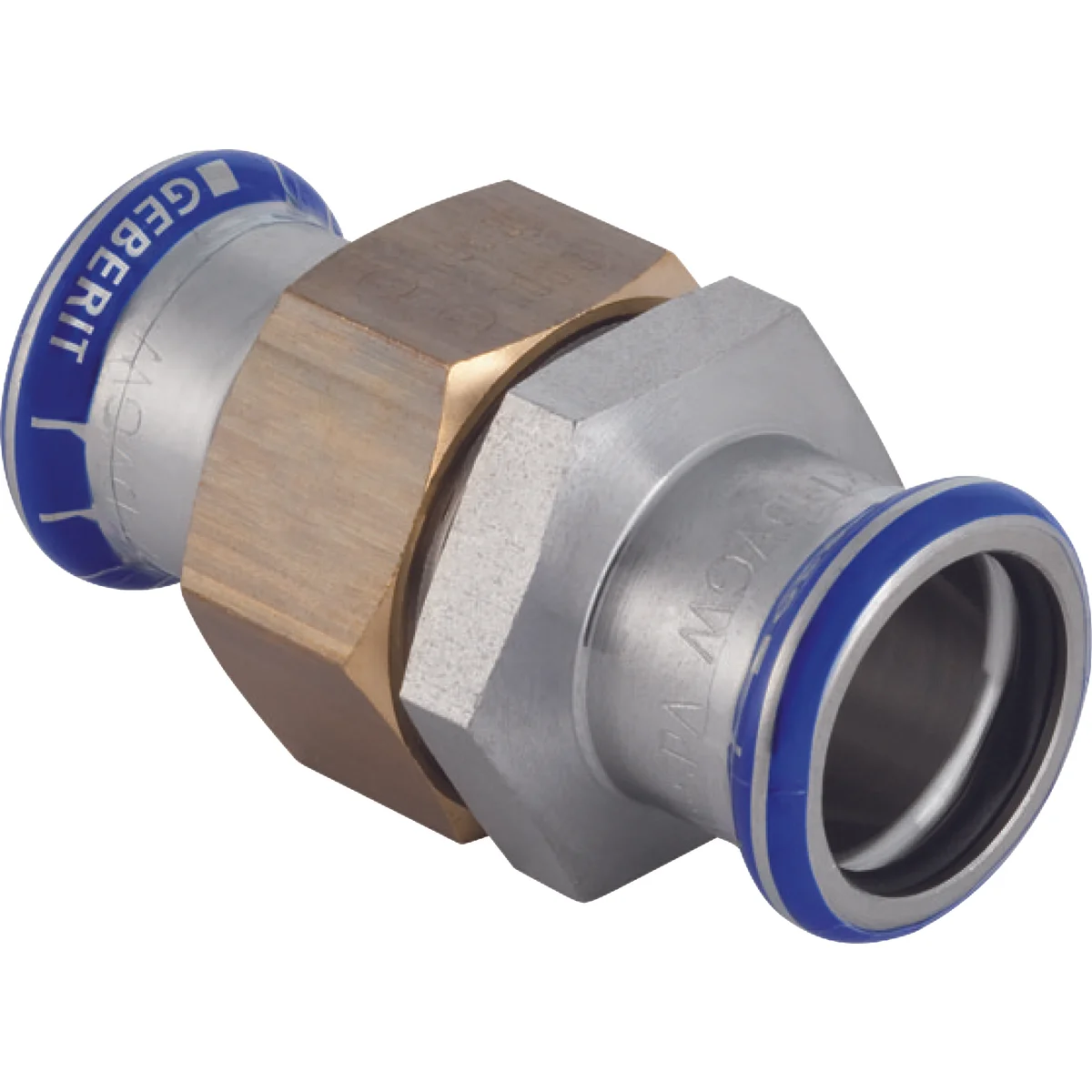 Geberit Pers-3-delige koppeling inox met messing moer 15 x 15 pers (drink)water Geberit Mapress RVS 35320