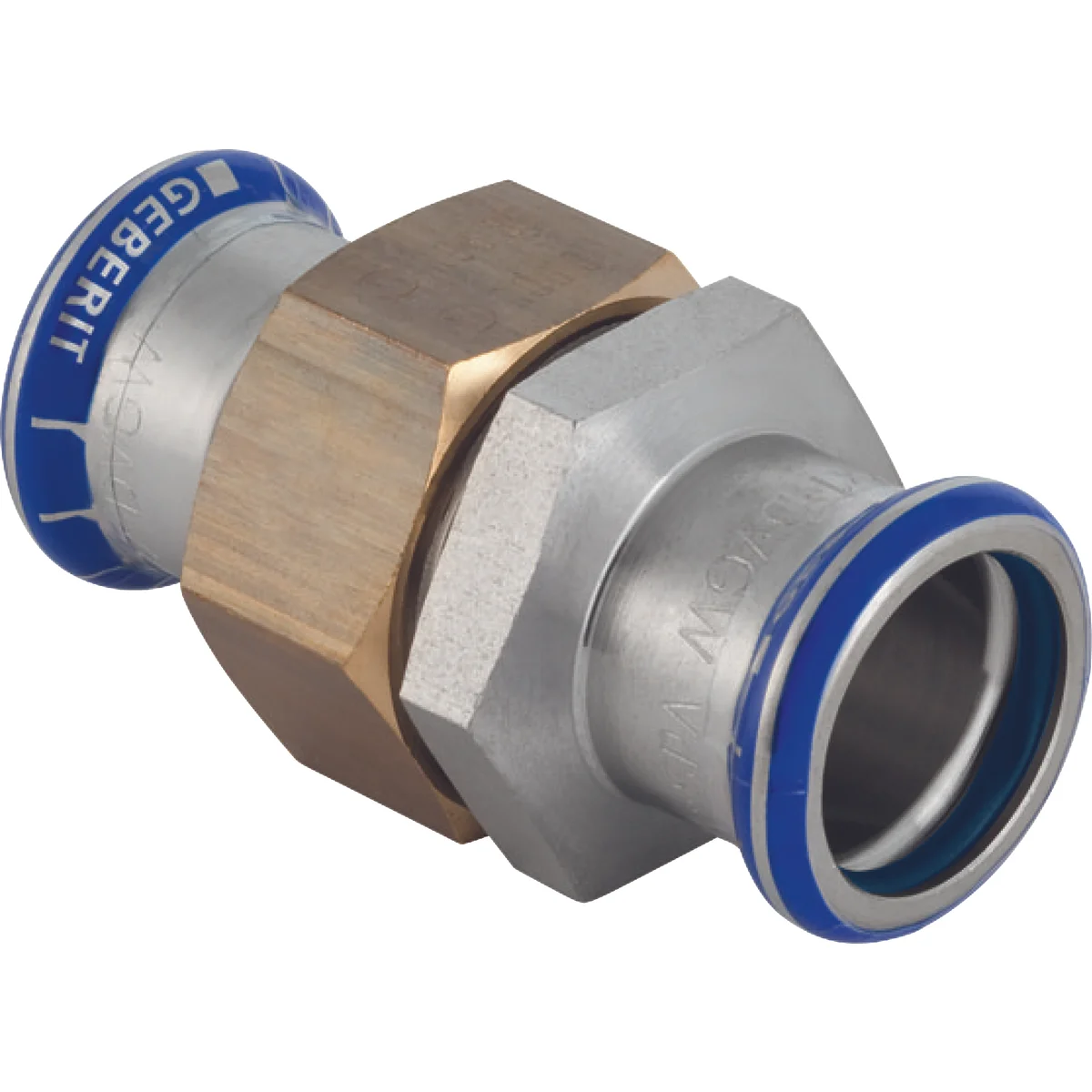 Geberit Pers-3-delige koppeling inox met messing moer 54 x 54 pers solar Geberit Mapress FKM RVS 50778