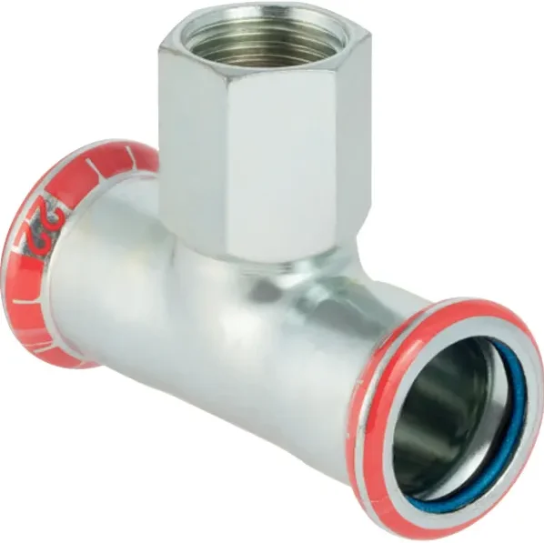 Geberit Persovergangs-T-stuk staal 28 x 1/2" x 28F solar Geberit Mapress FKM C-Staal 51418
