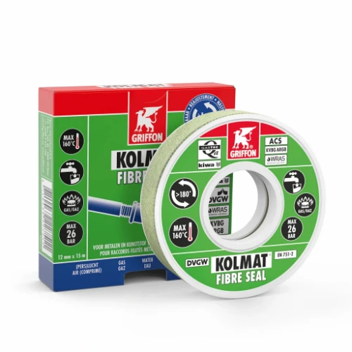 Griffon Kolmat Fibre Seal afdichtingskoord groen geïmpregneerd voor metalen en kunststof schroefdraadverbindingen - prijs per stuk 6300531