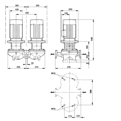 Grundfos Inlinepomp Grundfos TPD DN50 flens 440mm 19m 50-190/4 96087157