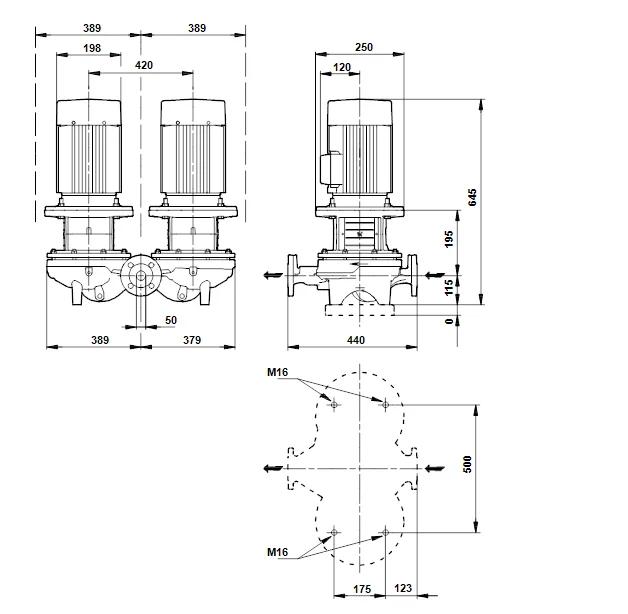 Grundfos Inlinepomp Grundfos TPD DN50 flens 440mm 19m 50-190/4 96087157