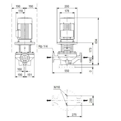 Grundfos Inlinepomp Grundfos TP DN100 flens Qmax=100m3/h 550mm 7m 100-70/4 96109053