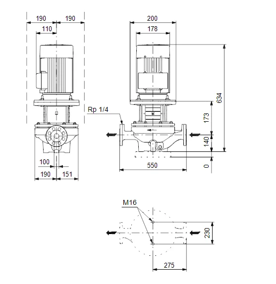 Grundfos Inlinepomp Grundfos TP DN100 flens Qmax=100m3/h 550mm 7m 100-70/4 96109053