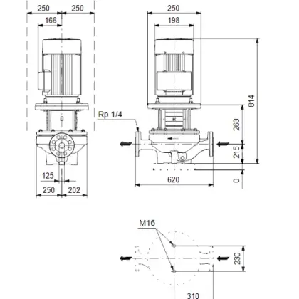 Grundfos Inlinepomp Grundfos TP DN125 flens Qmax=113.2m3/h 620mm 6m 125-60/6 96109647