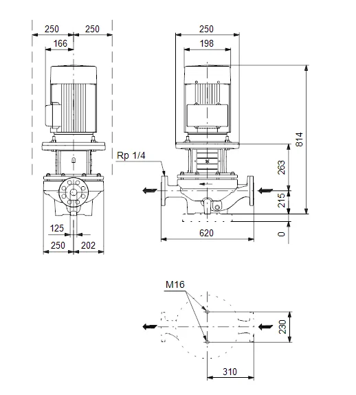 Grundfos Inlinepomp Grundfos TP DN125 flens Qmax=113.2m3/h 620mm 6m 125-60/6 96109647