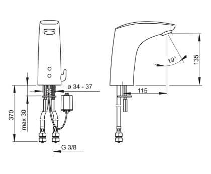 Hansa 64432219 Hansa Hansaelectra electronische wastafelmengkraan 6V - met temperatuurhendel - chroom