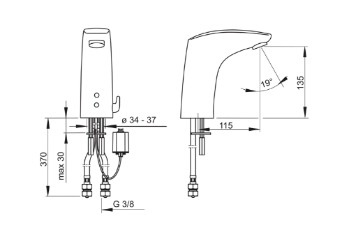 Hansa Hansaelectra electronische wastafelmengkraan 6V - met temperatuurhendel - chroom 64432219
