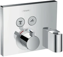 Hansgrohe ShowerSelect afwerkset thermostaat vierkant - chroom - voor 2 systemen - met slangaansluiting en douchehouder 15765000