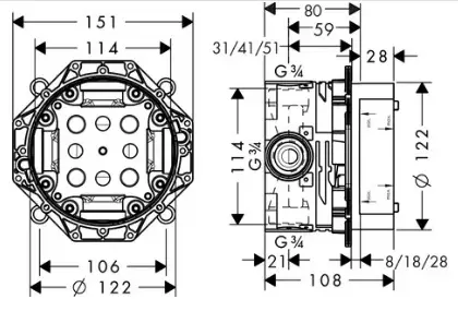 Hansgrohe Inbouwdeel inbouwmengkraan Hansgrohe I-Box universeel 01800180