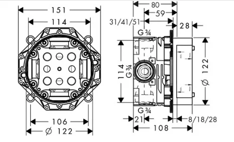 Hansgrohe Inbouwdeel inbouwmengkraan Hansgrohe I-Box universeel 01800180