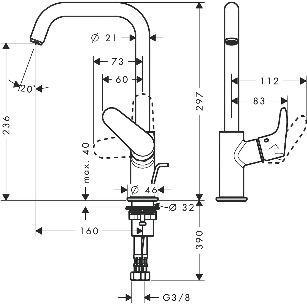 Hansgrohe Keukenmengkraan Hansgrohe Focus blad/kraangat eengreeps chroom 240 31609000
