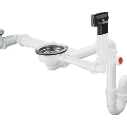Hansgrohe D17-10 Manuele lediging met afvoer- en overloopset voor dubbele bak in graniet Hansgrohe 43928000