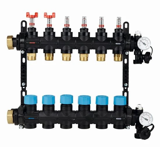 Henco Collector voor vloerverwarming kunststof Henco 1" + 3 x 3/4" met ontluchting