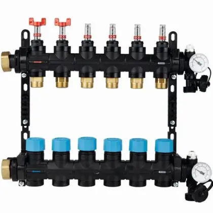 Henco Collector voor vloerverwarming kunststof Henco 1" + 4 x 3/4" met ontluchting