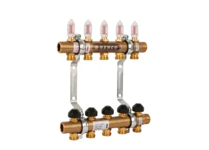 Henco UFH-060510-MD Henco UFH messing voorgemonteerde verdelerunit met debietmeters 4/4 - 10 x EK3/4