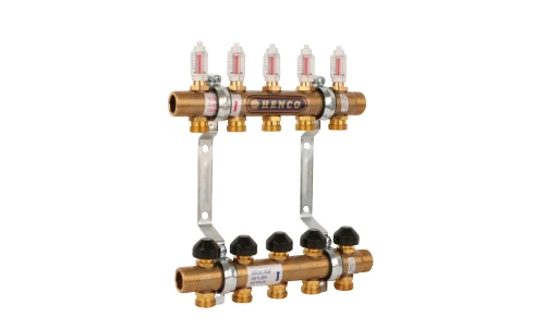Henco UFH messing voorgemonteerde verdelerunit met debietmeters 4/4 - 12 x EK3/4 UFH-060512-MD