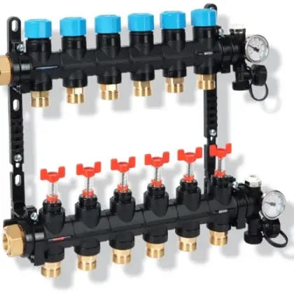 Henco UFH MDK composiet voorgemonteerde verdelerunit met debietmeter (0-3 l) 4/4 - 2 x EK3/4 - zwart UFH-0605MDK02-03L