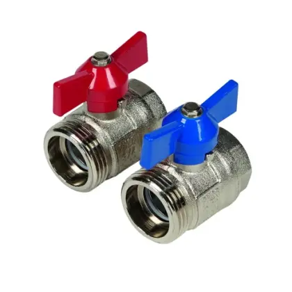 Henco UFH haakse bolkraan met thermometer (set 2st) 90° FF 4/4 x 4/4 - rood/blauw - prijs per set UFH-BMH0606T-VN