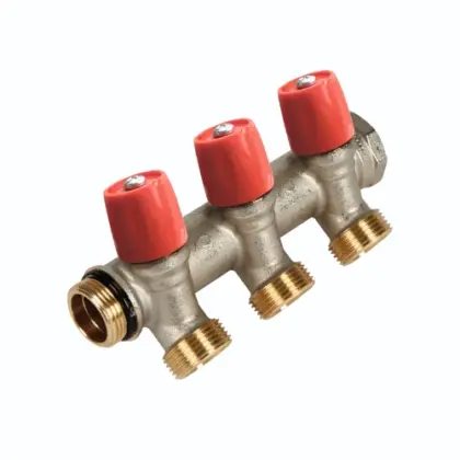 Henco VBS messing collector met afsluitkranen 4/4 - 2 x EK3/4 - blauw VBS060502-BL