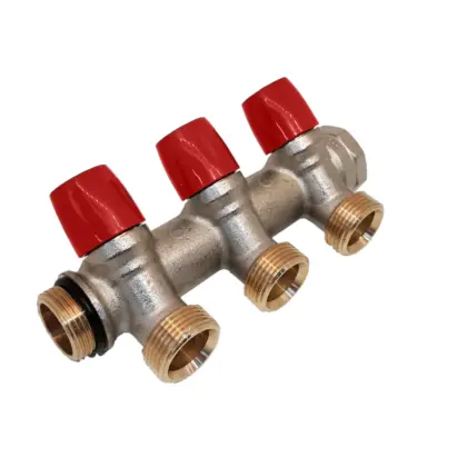 Henco Verdeler voor CV messing Henco 1" + 2 x 1" rood VBS060502-RO