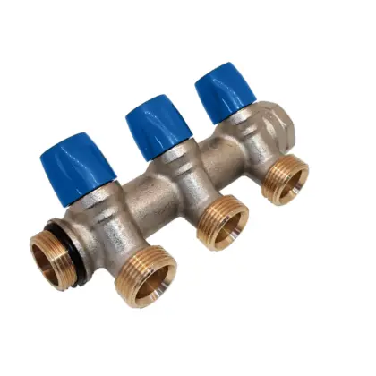 Henco Verdeler voor CV messing Henco 1" + 4 x 1" blauw VBS060504-BL