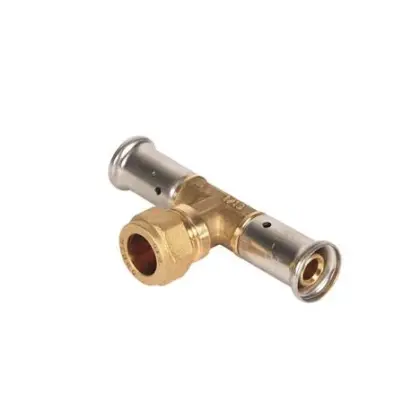 Henco Persovergangs-T-stuk messing 16/2 x 15mm x 16/2 knel (drink)water Henco 43P-161516