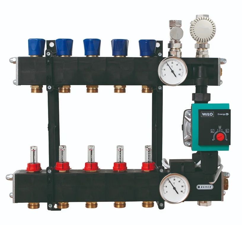 Henco Collector voor vloerverwarming kunststof Henco 3/4" + 9 x 3/4" met ontluchting