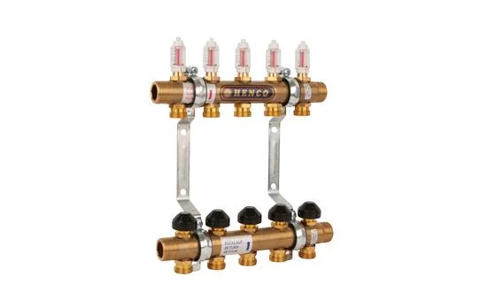 Henco Collector voor vloerverwarming messing Henco 1" + 10 x 3/4" met doorstroommeter UFH-060510-MD