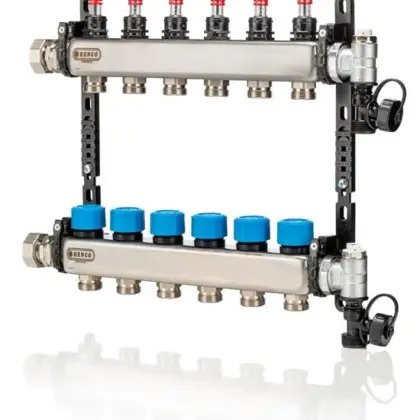 Henco Collector voor vloerverwarming staal Henco 1" + 5 x 3/4" met ontluchting
