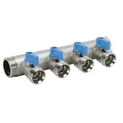Henco Verdeler voor CV messing Henco 3/4" + 4 x 3/4" blauw VB050504-BLAUW