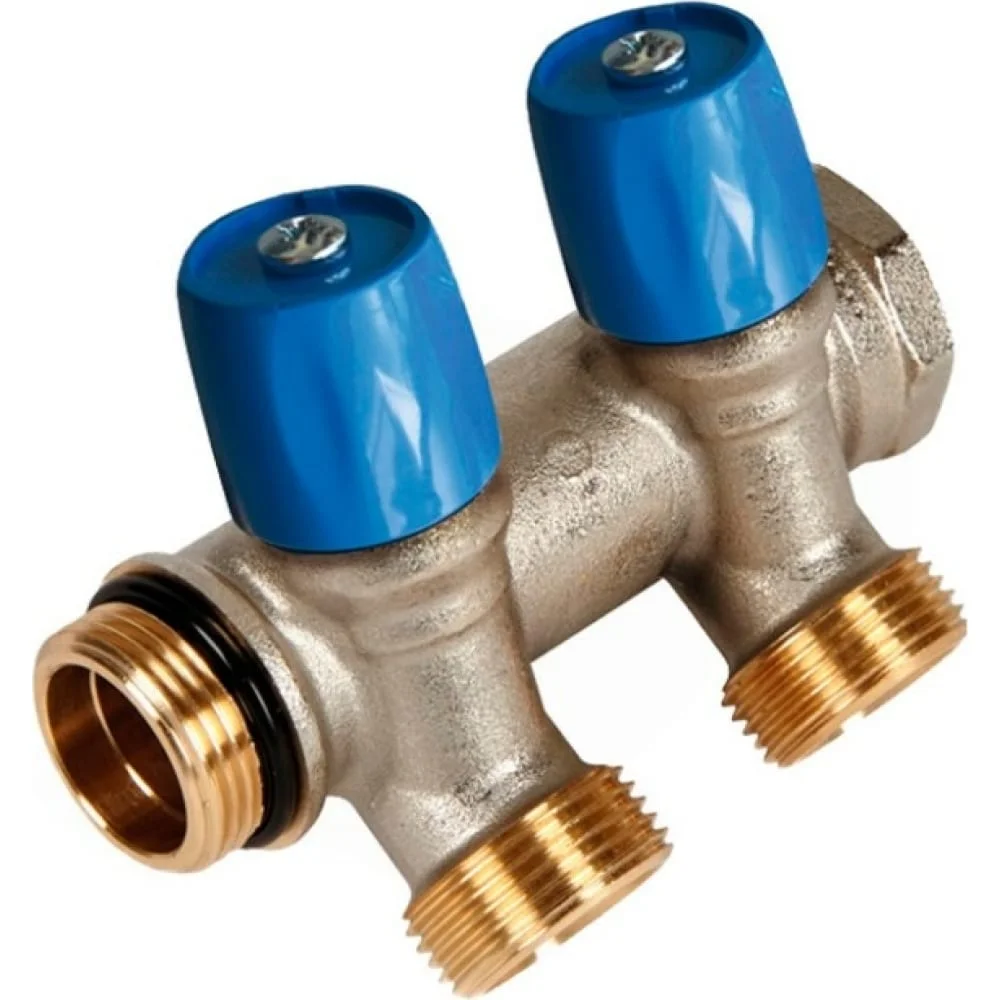 Henco Verdeler voor CV messing Henco 1" + 2 x 3/4" blauw VBS060502-BL