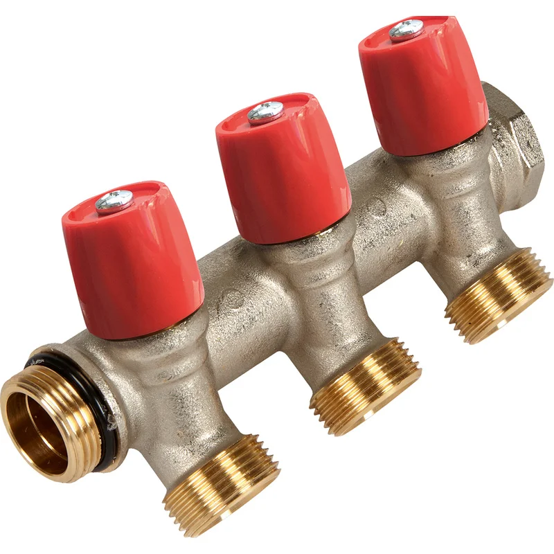 Henco Verdeler voor CV messing Henco 1" + 3 x 3/4" rood VBS060503-RO